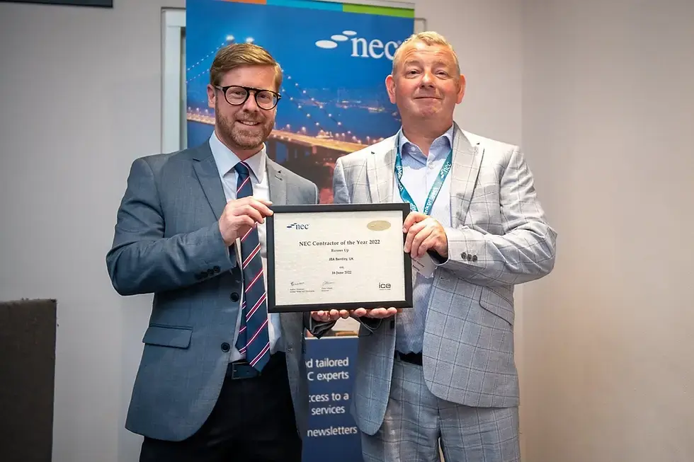 JBA Bentley contracts manager Glenn Harvey (right) with John Welch, NEC Users' Group Chair and Deputy Director Construction at CCS.