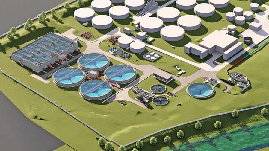 A 3D drawing of a sewage treatment works